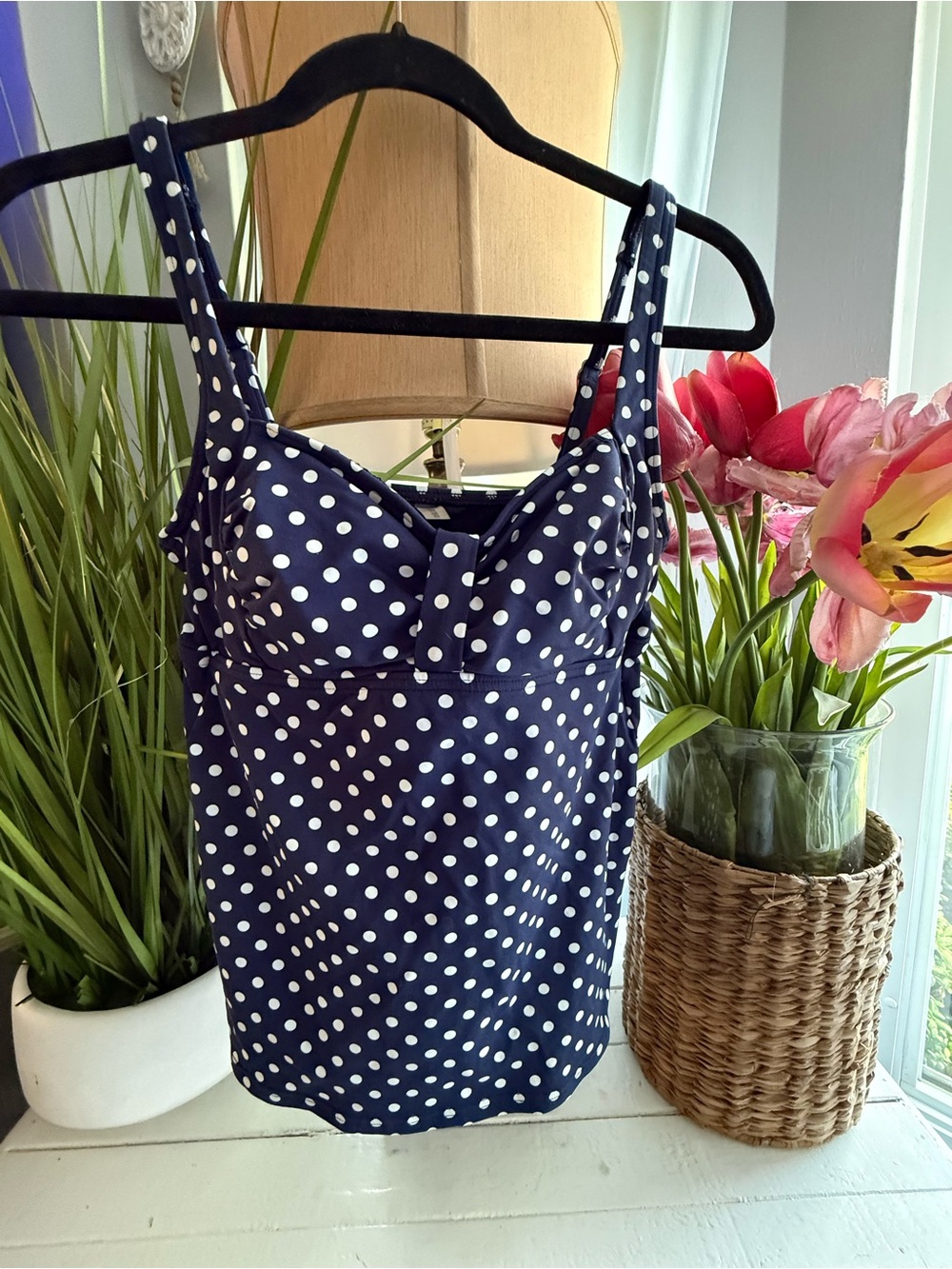 Lands End Navy Blue Polka Dot Swim Top Size 4